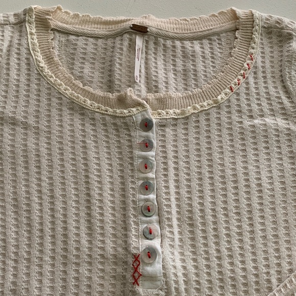 Free People Thermal Long Sleeve Granny Square Crochet Cuffs Top Size XS - Picture 16 of 16